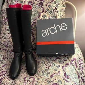 EUC Arche Vachetta Leather Tall Wedge Boots Black 41